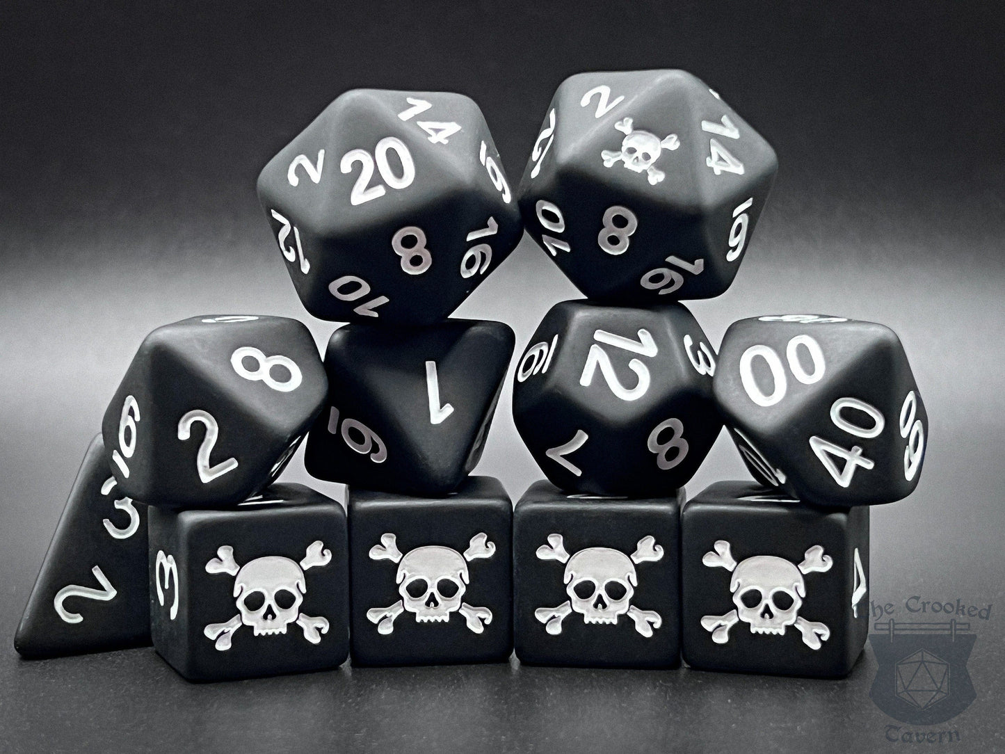 The Crooked Tavern Black Flag Exclusive 11 Piece DnD Dice Set | Pirate Themed, Matte Frosted Texture