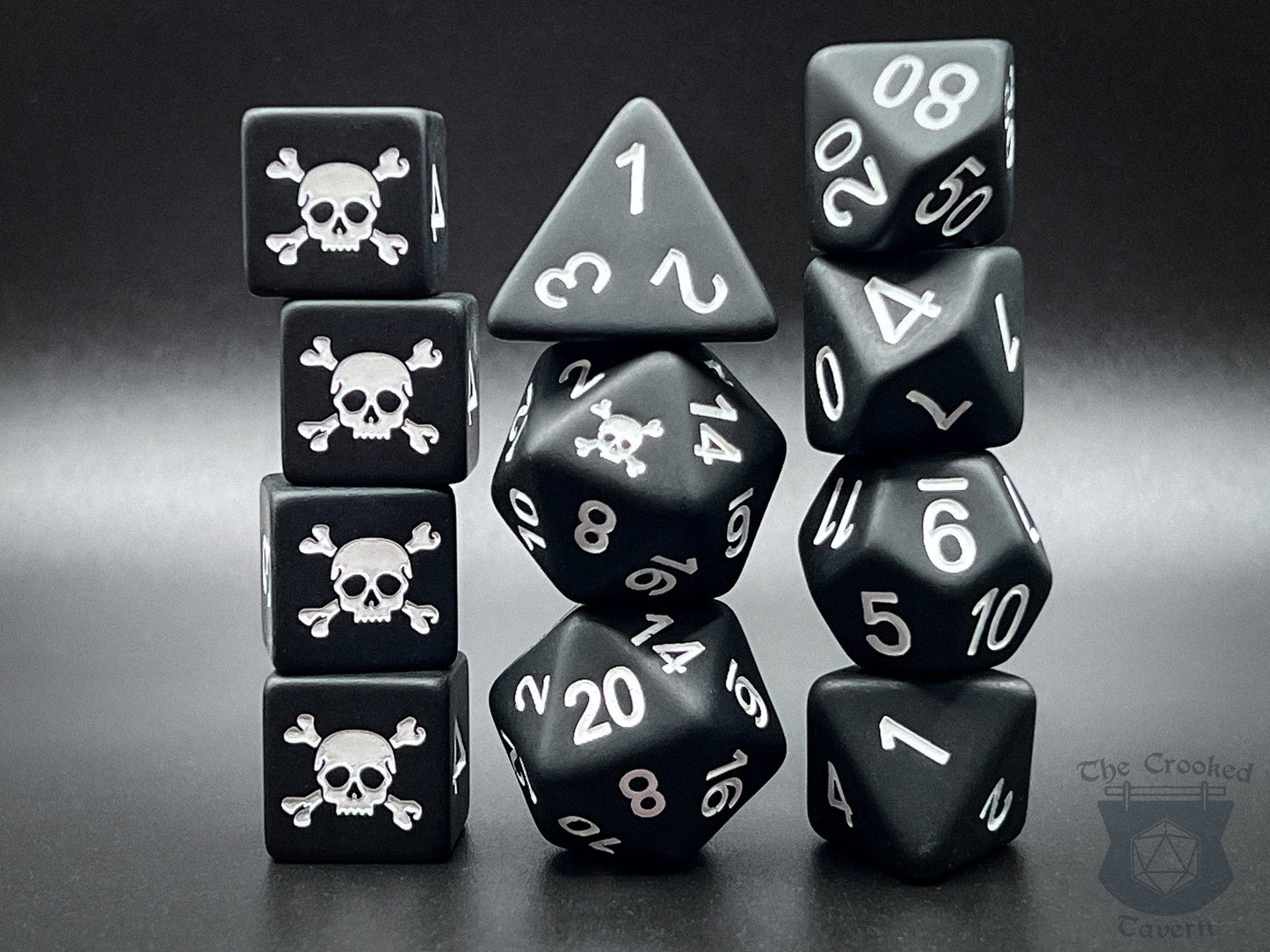 The Crooked Tavern Black Flag Exclusive 11 Piece DnD Dice Set | Pirate Themed, Matte Frosted Texture