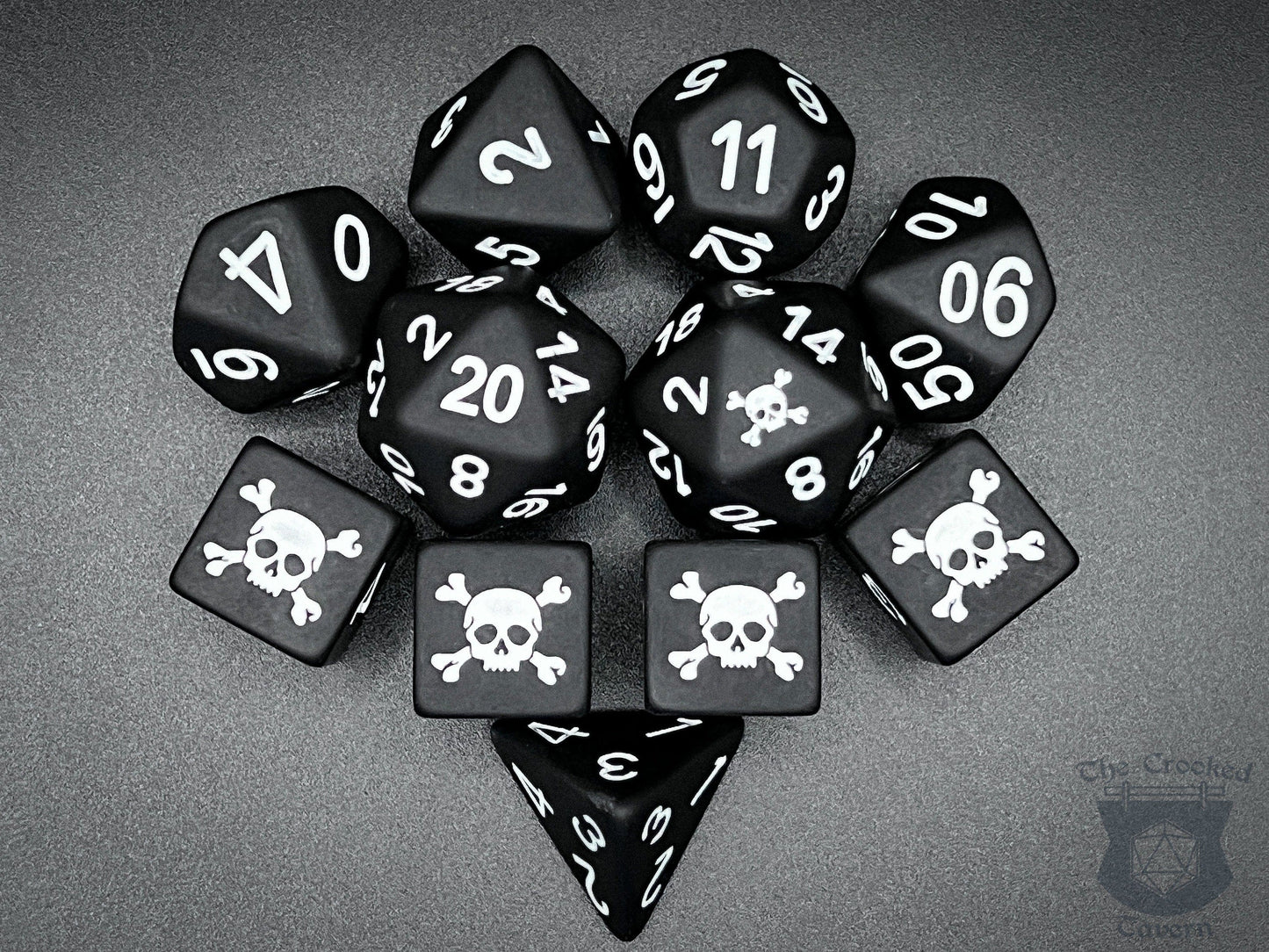 The Crooked Tavern Black Flag Exclusive 11 Piece DnD Dice Set | Pirate Themed, Matte Frosted Texture