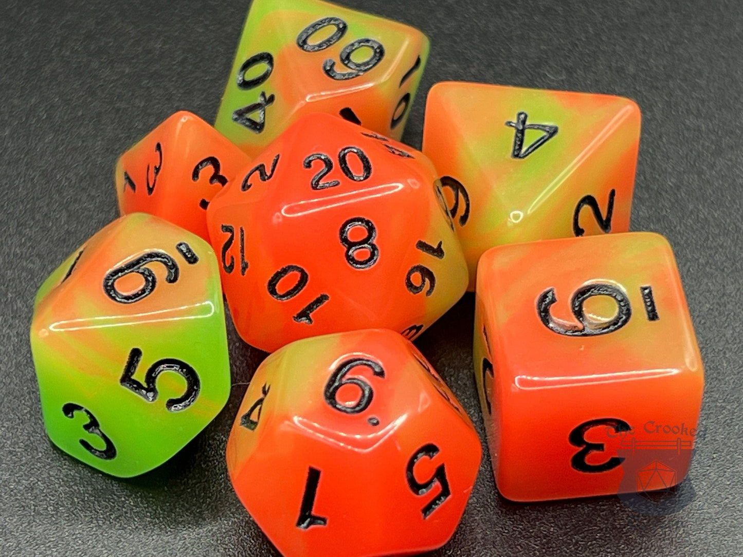 The Crooked Tavern Dice Sets Glow in the Dark RPG Dice Set | Red Green Polyhedral RPG Dice