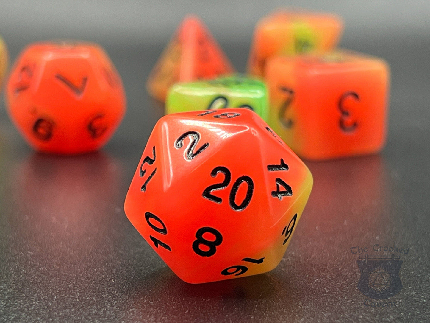 The Crooked Tavern Dice Sets Glow in the Dark RPG Dice Set | Red Green Polyhedral RPG Dice