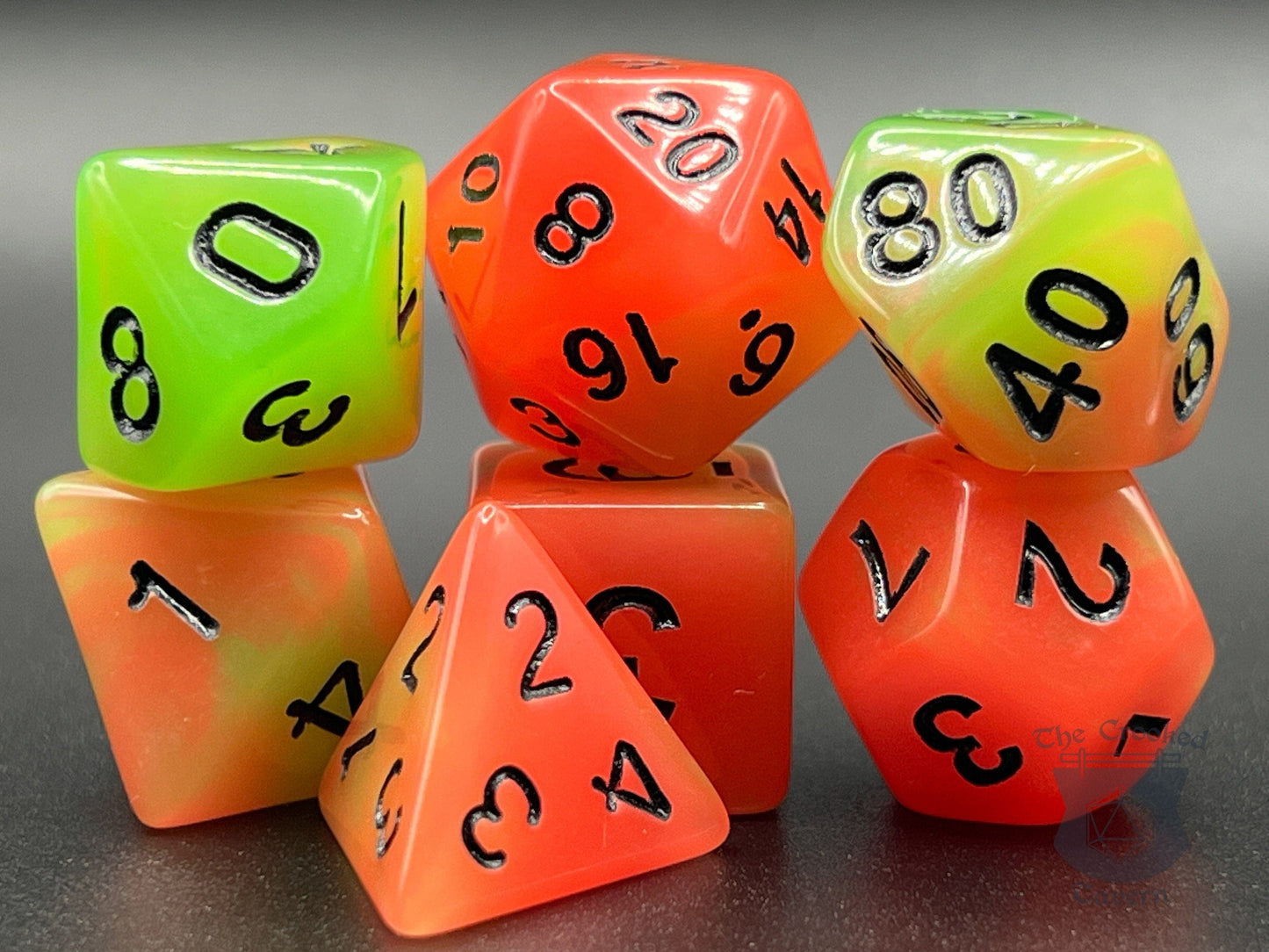 The Crooked Tavern Dice Sets Glow in the Dark RPG Dice Set | Red Green Polyhedral RPG Dice