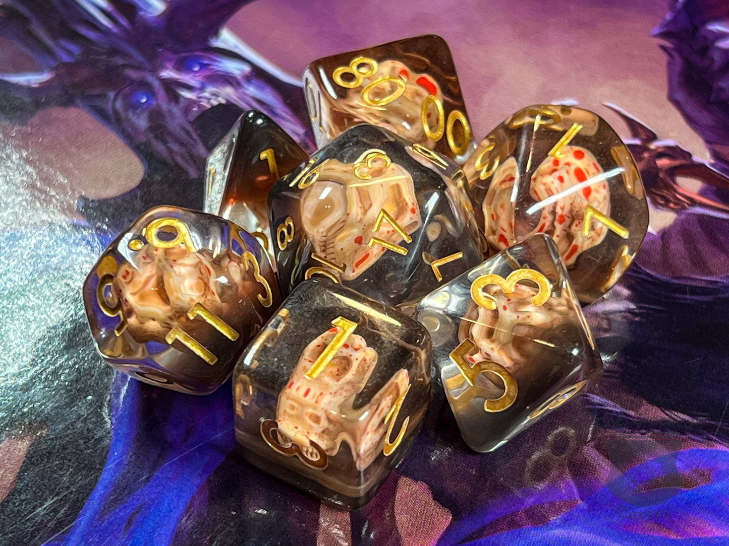 The Crooked Tavern Dino Skull RPG Dice Set | Little Dinosaur Skulls inside!