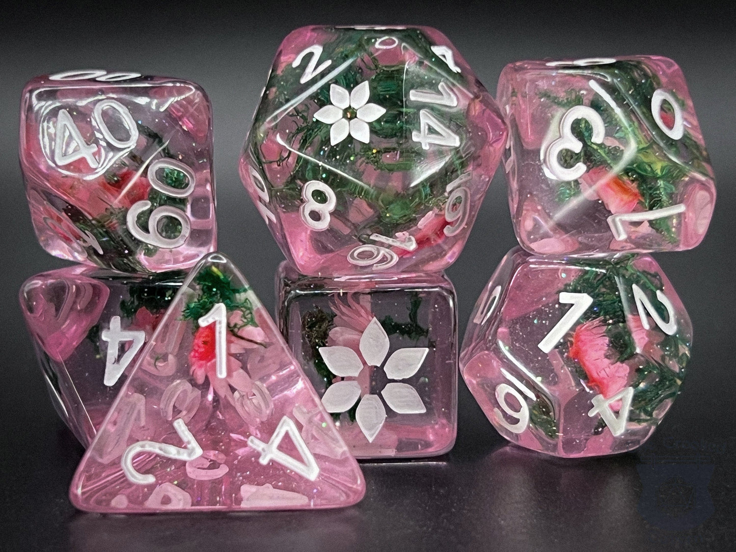 The Crooked Tavern English Garden RPG Dice Set | Exclusive Set | Real Flowers, Unique Engraving!