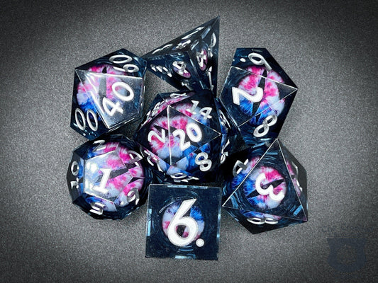 The Crooked Tavern Floating Eye Liquid Core Dnd Dice Set | Dungeons and Dragons | Dark/White/Blue/Pink