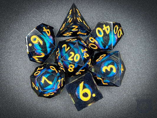 The Crooked Tavern Handmade Dice Sets Floating Eye Liquid Core Dnd Dice Set | Dungeons and Dragons | Dark/Blue/Purple
