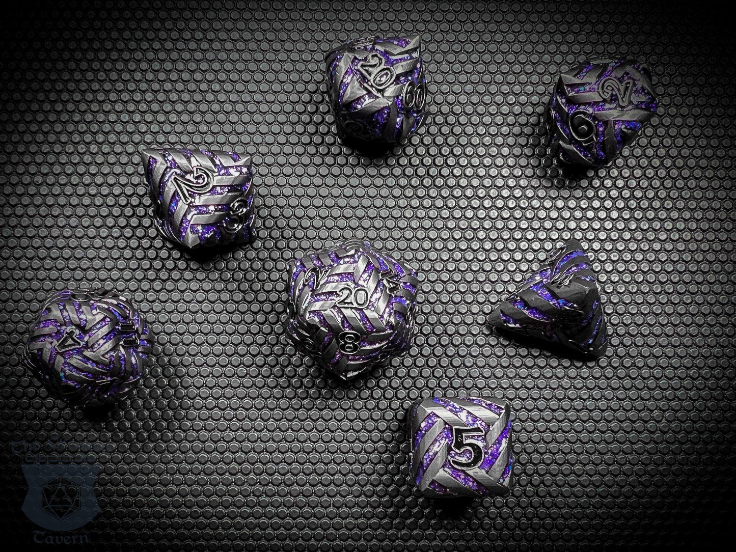 The Crooked Tavern Metal Dice Sets Arcane Knot Metal DnD Dice Set | Deep Purple