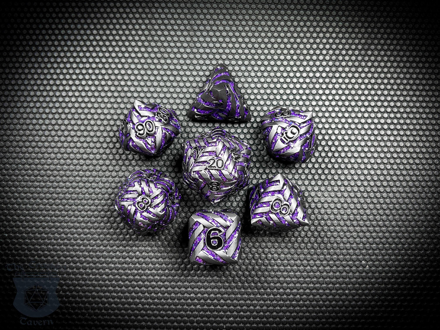The Crooked Tavern Metal Dice Sets Arcane Knot Metal DnD Dice Set | Deep Purple