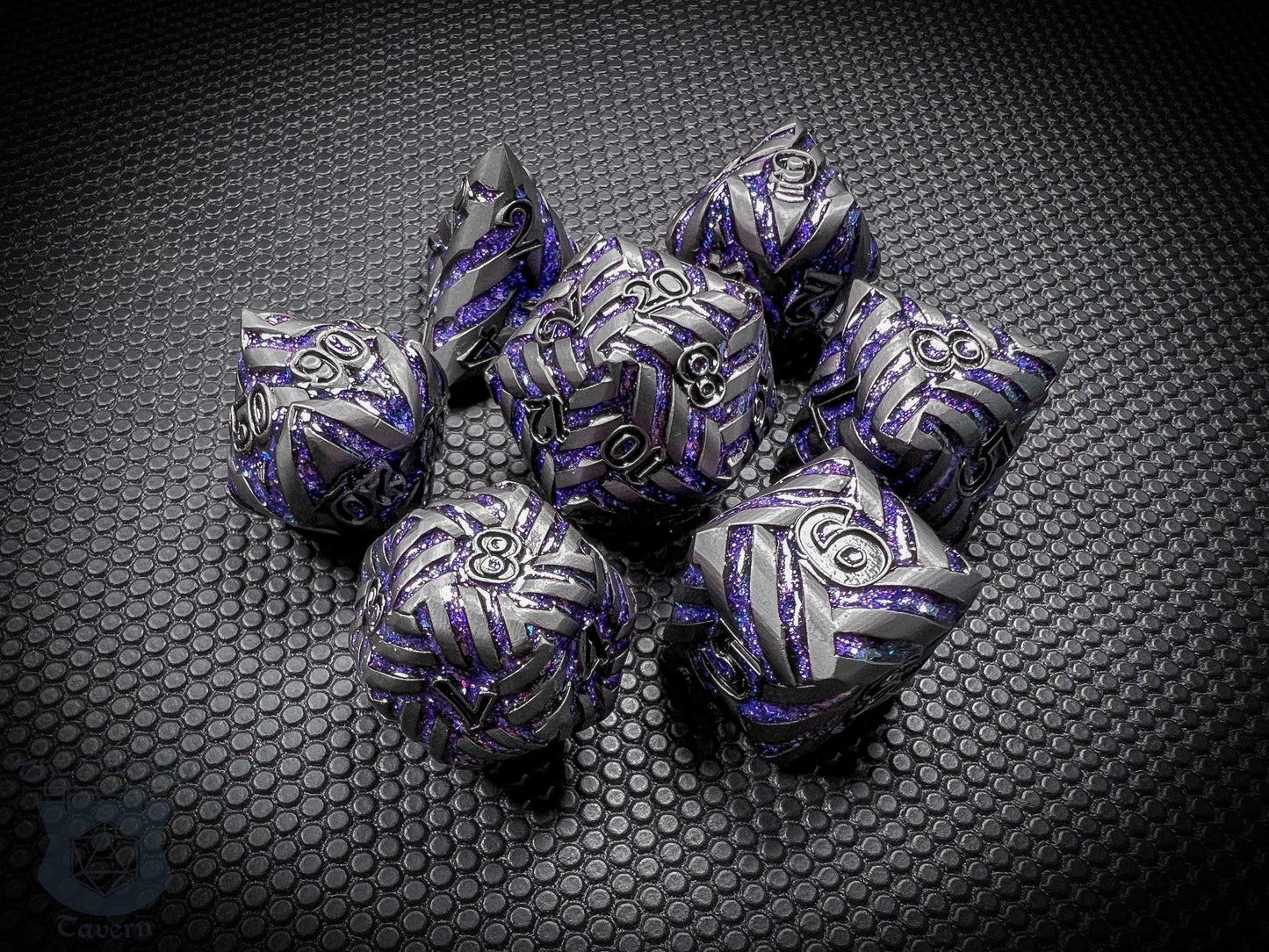 The Crooked Tavern Metal Dice Sets Arcane Knot Metal DnD Dice Set | Deep Purple
