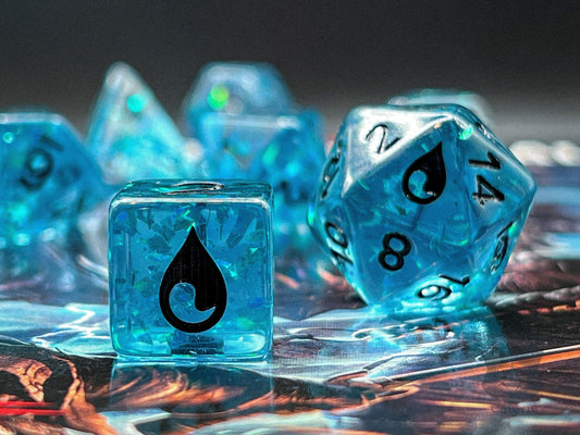 The Crooked Tavern Tidebreaker DnD Dice Set | Colorful Glitter, Water Engraving | Exclusive Water-Themed Dungeons & Dragons TTRPG Dice Set