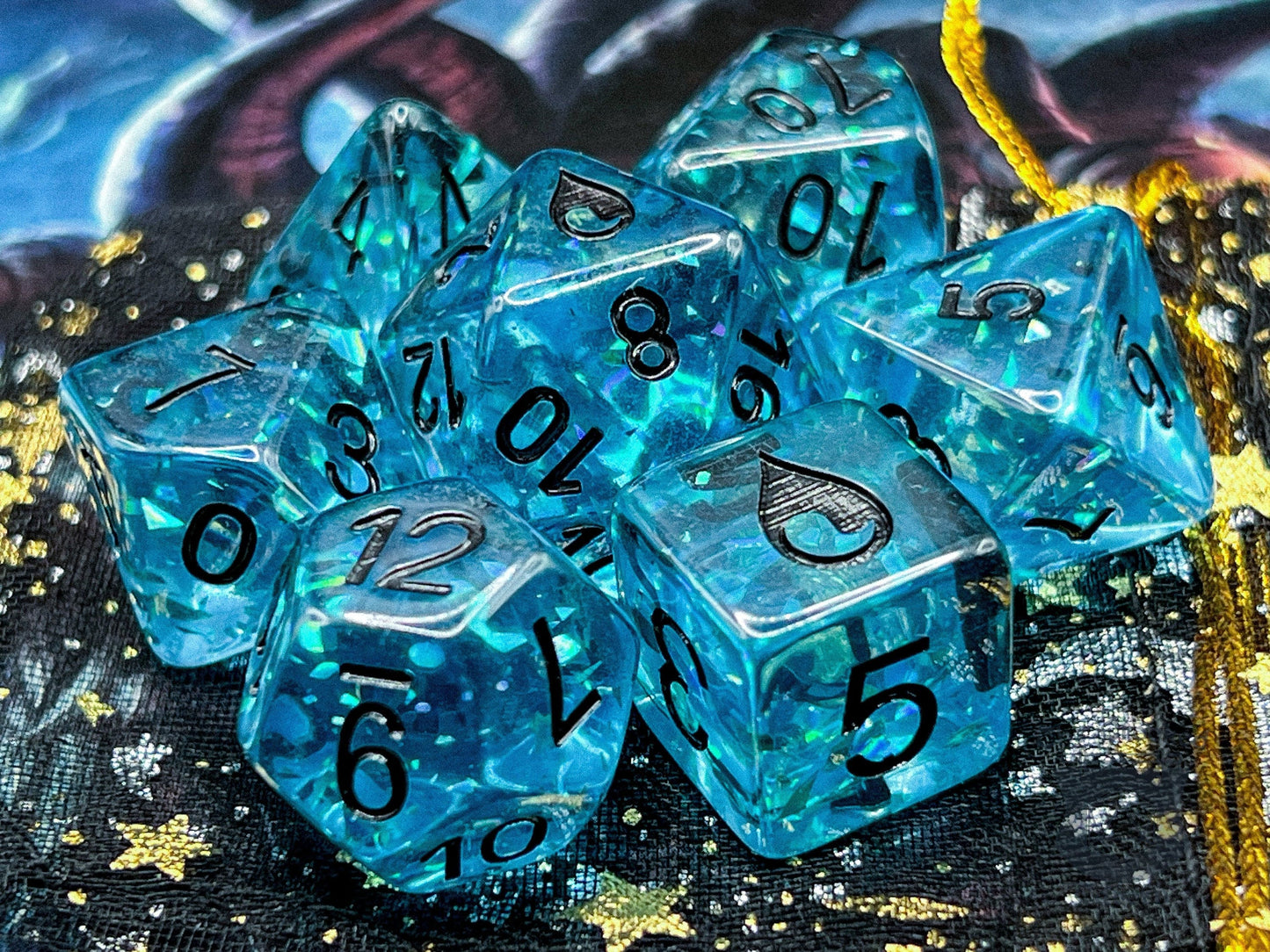 The Crooked Tavern Tidebreaker DnD Dice Set | Colorful Glitter, Water Engraving | Exclusive Water-Themed Dungeons & Dragons TTRPG Dice Set