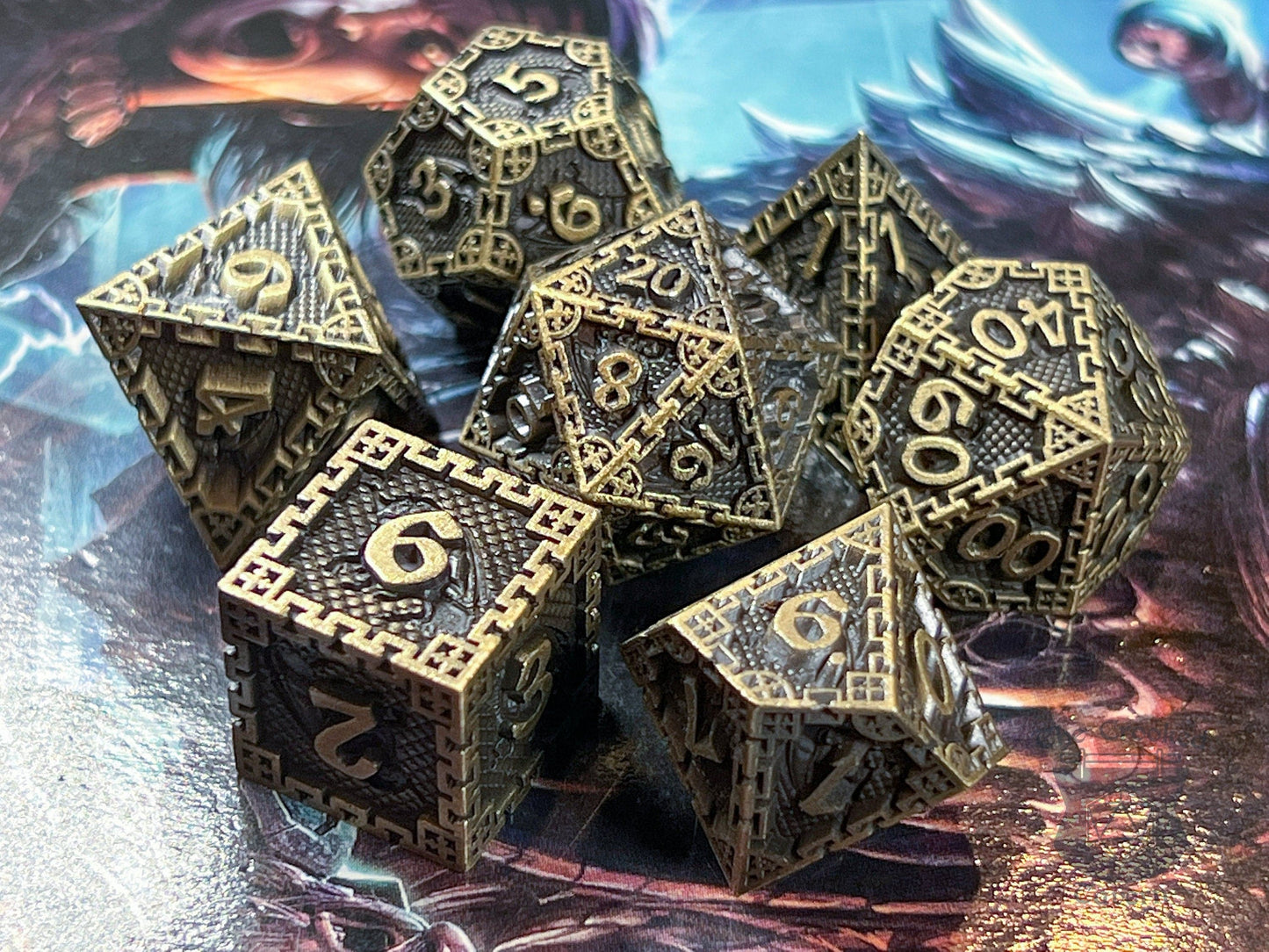 The Crooked Tavern Bronze Vault RPG Dice Set | Heavy Metal Dice Featuring a Vintage Finish