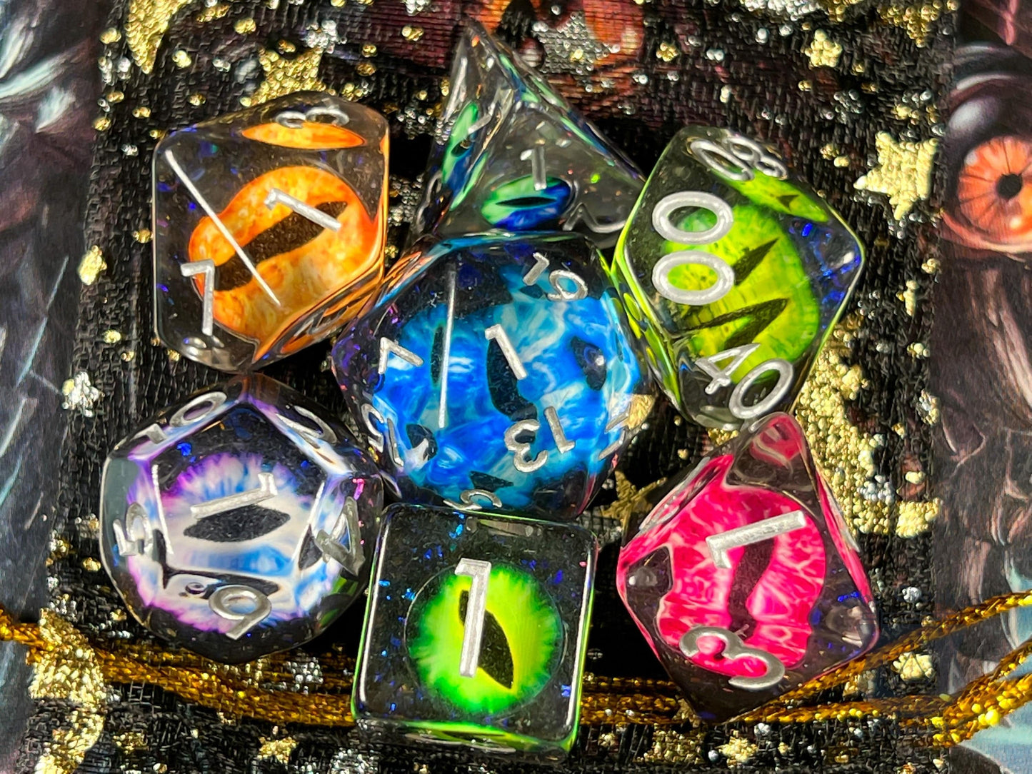 The Crooked Tavern Dice Sets Bag of Eyes RPG Dice Set | A different colored eye in every die!