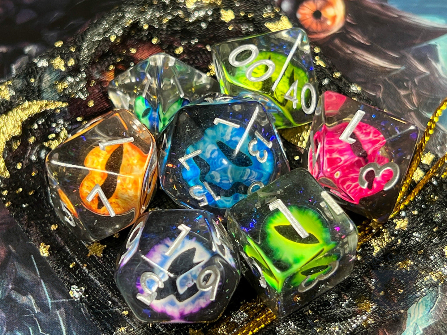 The Crooked Tavern Dice Sets Bag of Eyes RPG Dice Set | A different colored eye in every die!