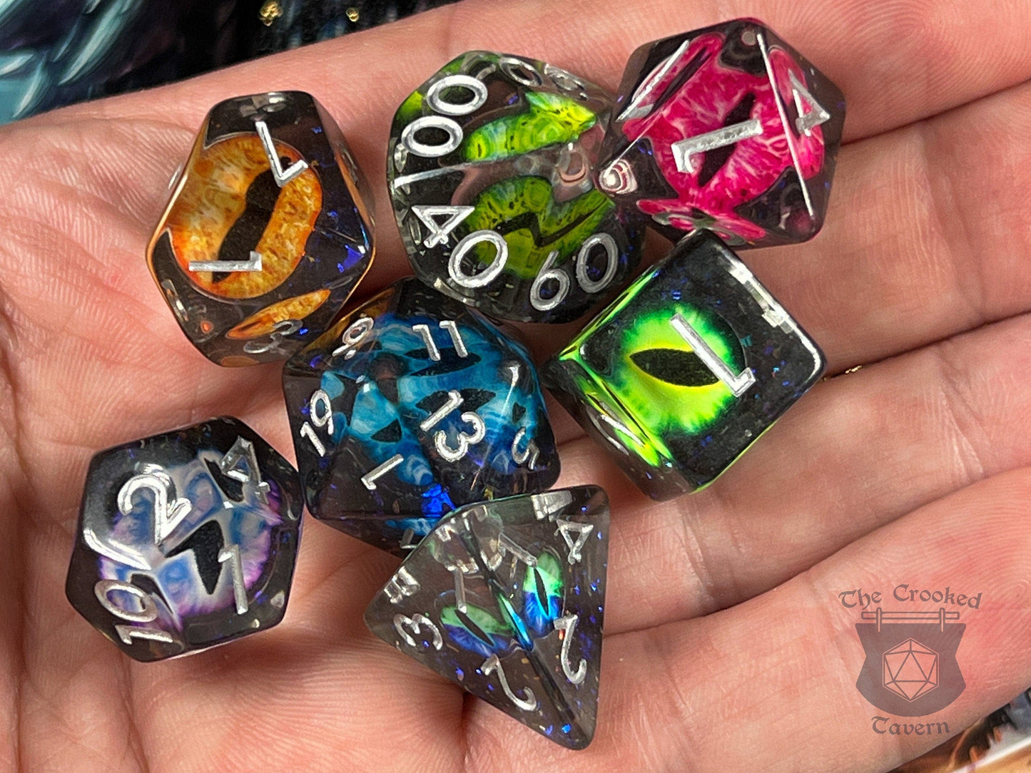 The Crooked Tavern Dice Sets Bag of Eyes RPG Dice Set | A different colored eye in every die!