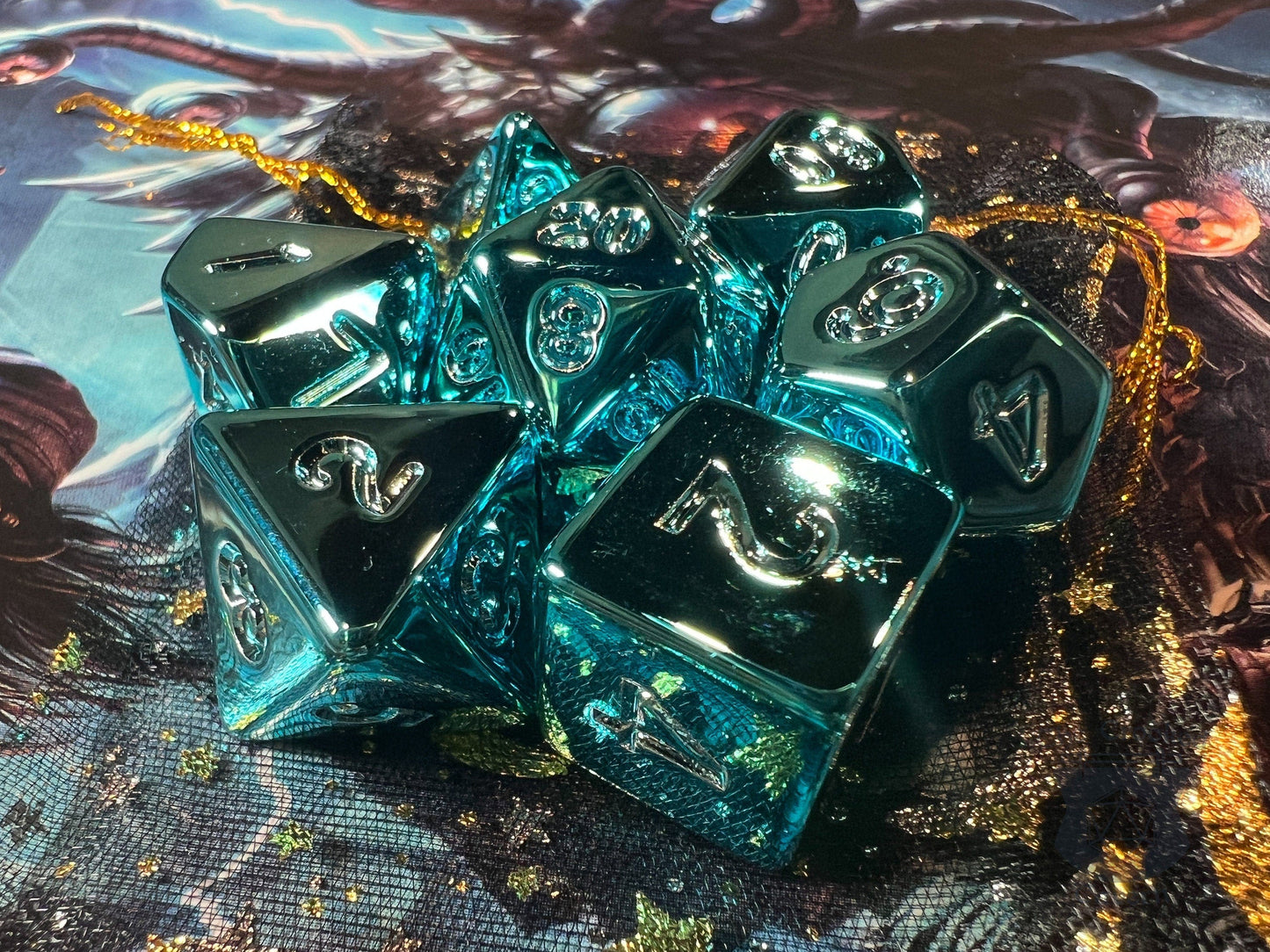 The Crooked Tavern Dice Sets Blue Chrome RPG Dice Set | Blue Electroplate Acrylic Dice Set