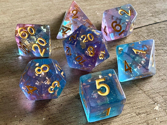 The Crooked Tavern Dice Sets Cosmic Edge RPG Dice Set | Cosmic Square Edge Dice with Faux Gold Flakes!