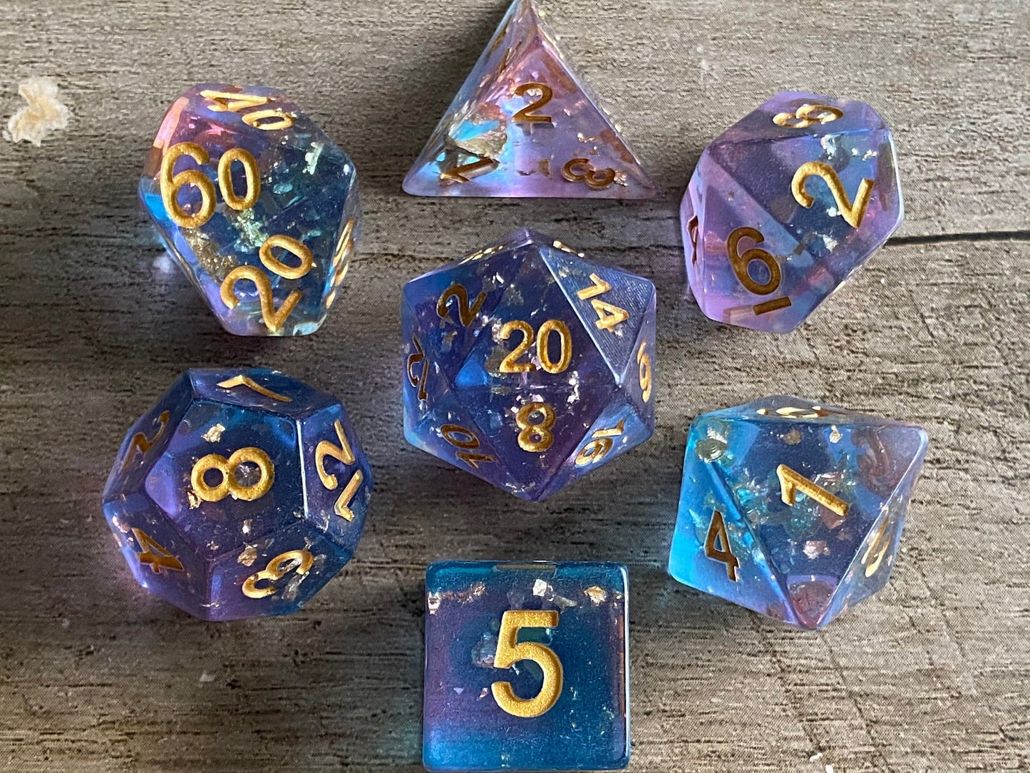 The Crooked Tavern Dice Sets Cosmic Edge RPG Dice Set | Cosmic Square Edge Dice with Faux Gold Flakes!