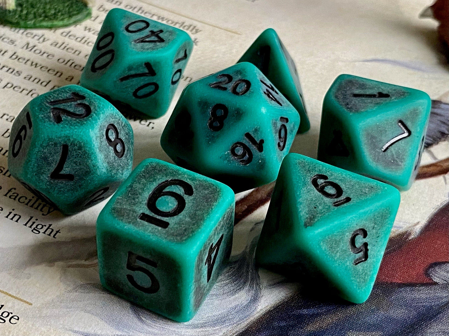 The Crooked Tavern Dice Sets Forest Bone RPG Dice Set | Green Faux Bone with a Matte Finish!