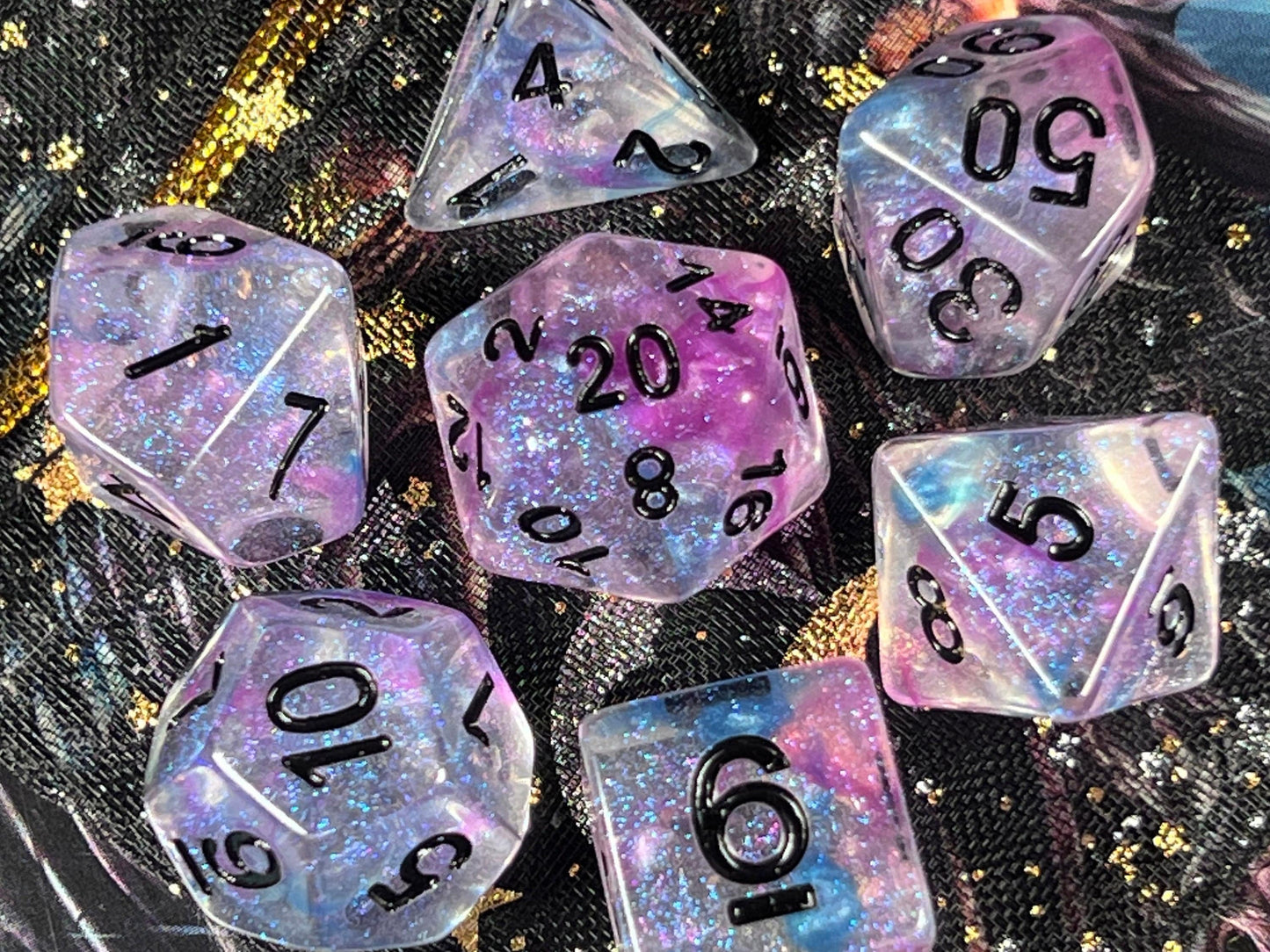 The Crooked Tavern Dice Sets Nightmare RPG Dice Set | Sparkle Resin with Blue and Purple Swirls