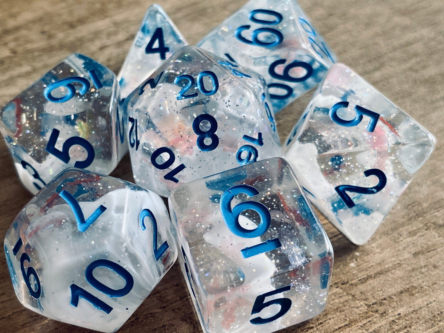 The Crooked Tavern Dice Sets Snowfall RPG Dice Set | Shimmering Snowflakes Inside!