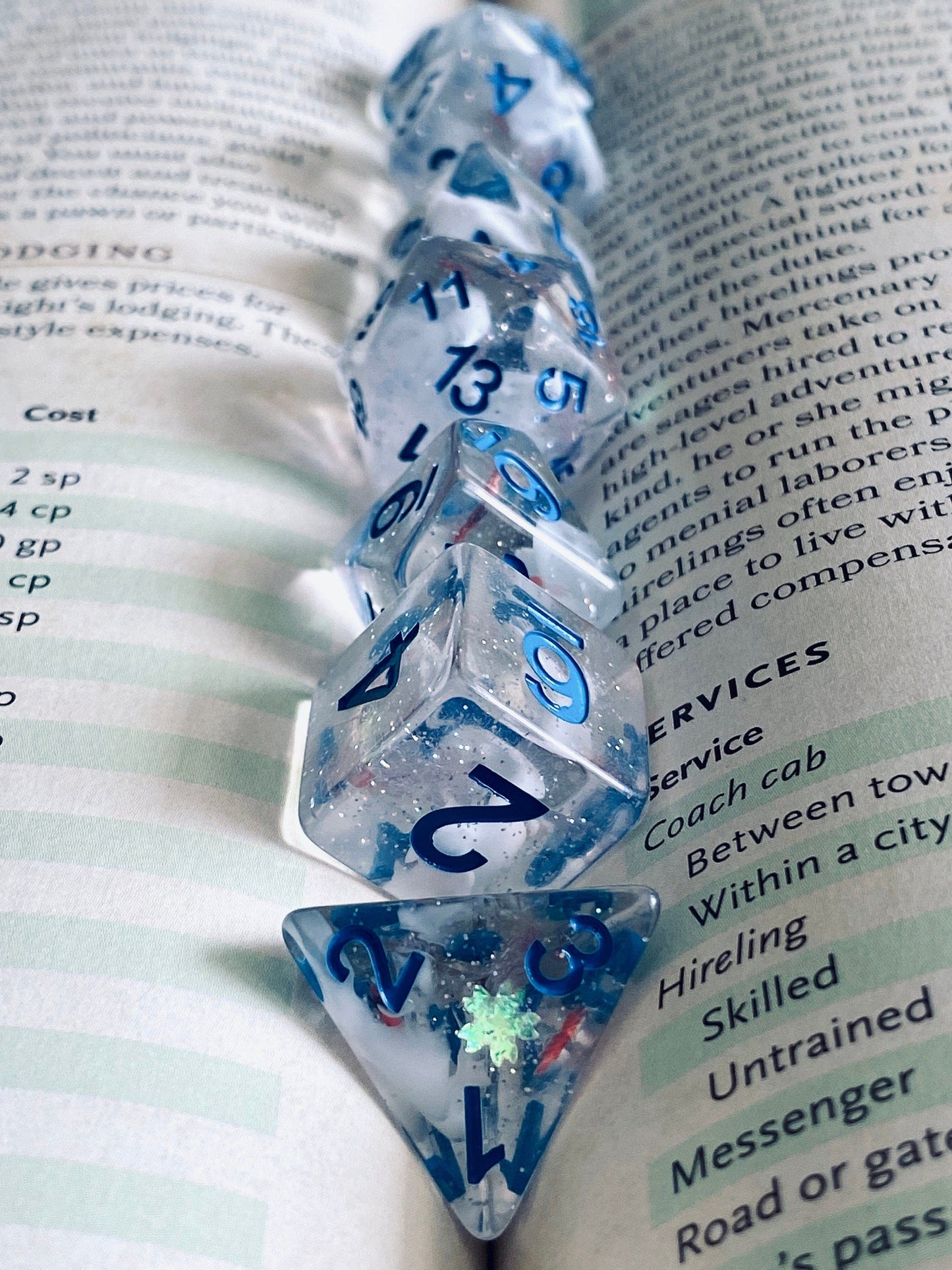 The Crooked Tavern Dice Sets Snowfall RPG Dice Set | Shimmering Snowflakes Inside!