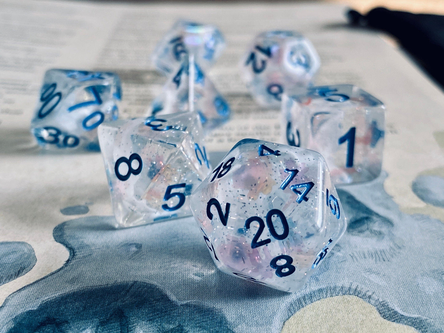 The Crooked Tavern Dice Sets Snowfall RPG Dice Set | Shimmering Snowflakes Inside!