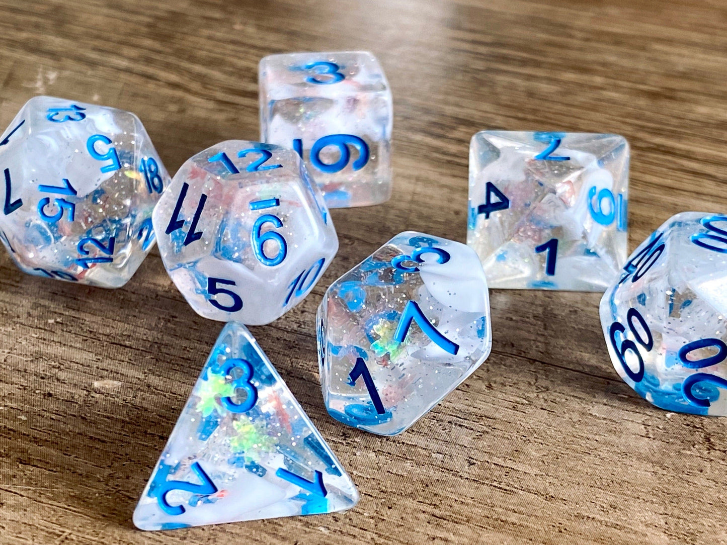 The Crooked Tavern Dice Sets Snowfall RPG Dice Set | Shimmering Snowflakes Inside!