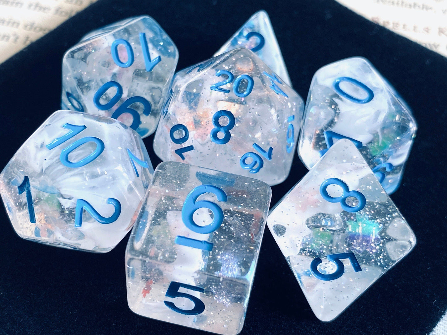 The Crooked Tavern Dice Sets Snowfall RPG Dice Set | Shimmering Snowflakes Inside!