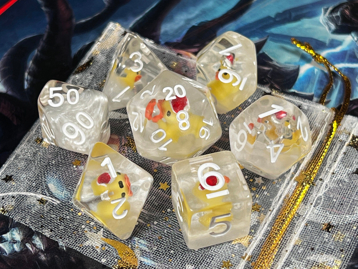 The Crooked Tavern Dice Sets Xmas Duck RPG Dice Set | Cute Yellow Duck with a Santa Hat on!