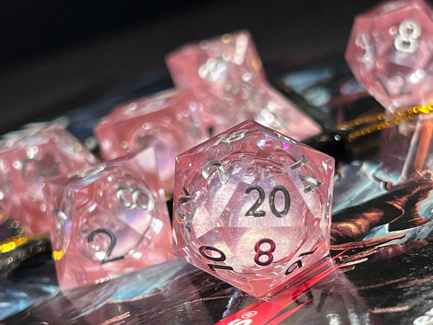 The Crooked Tavern Handmade Dice Sets Liquid Core / Pink RPG Dice Set | Handmade Dice with REAL LIQUID inside!