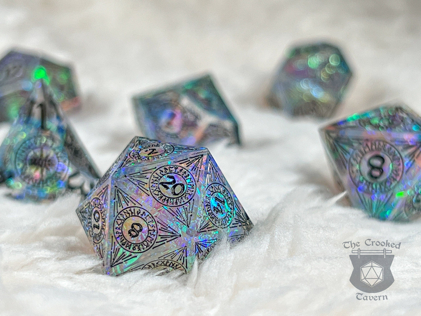 The Crooked Tavern Handmade Dice Sets Rune Light RPG Dice Set | Handmade Sharp Edge, Square Edge Dice!