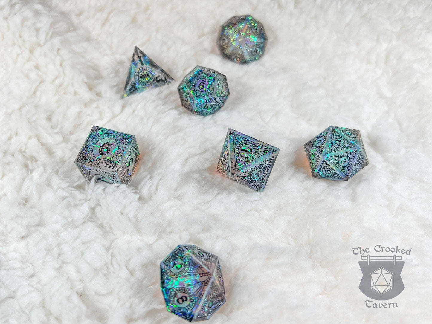 The Crooked Tavern Handmade Dice Sets Rune Light RPG Dice Set | Handmade Sharp Edge, Square Edge Dice!