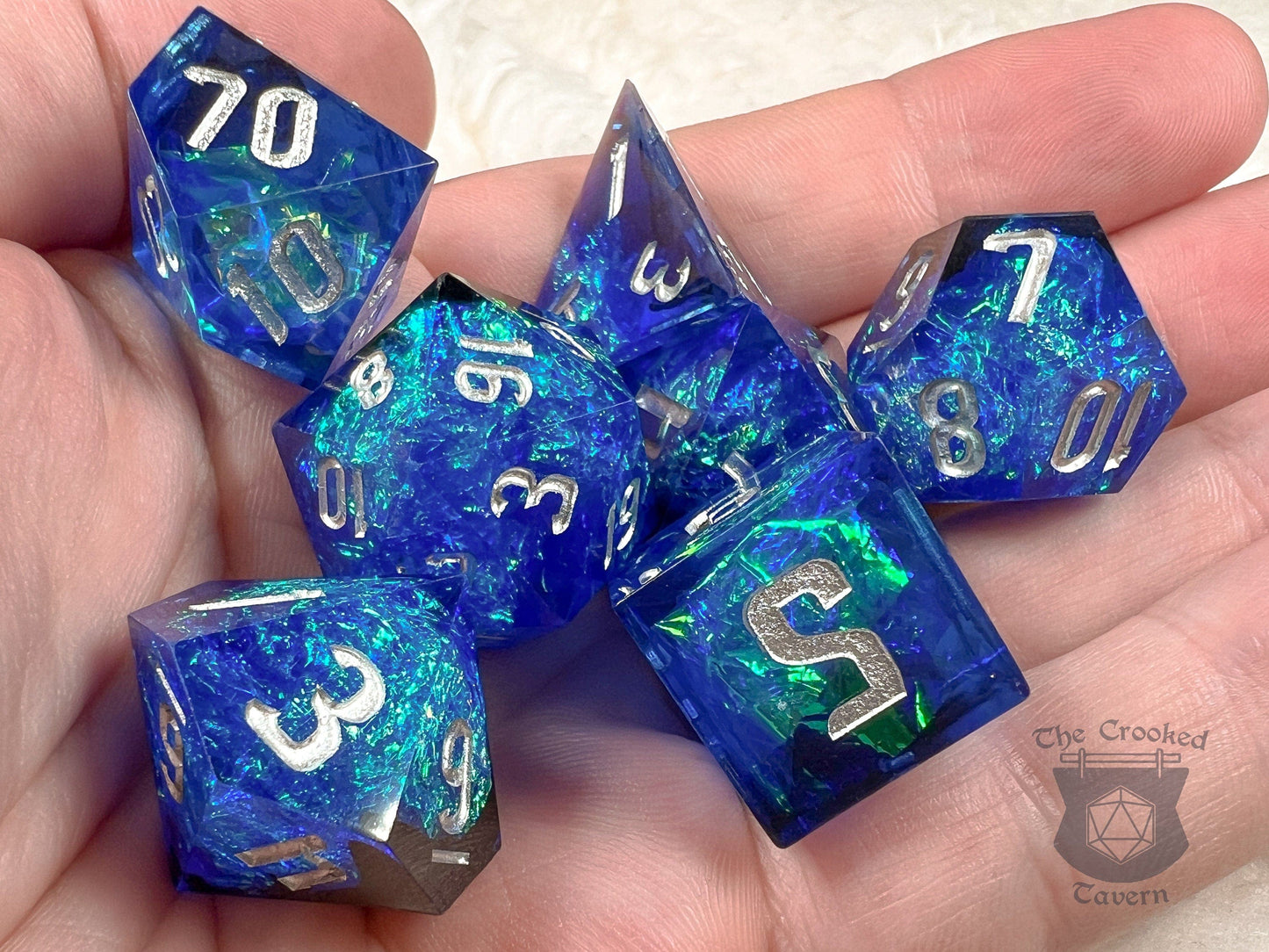 The Crooked Tavern Handmade Dice Sets Water Storm RPG Dice Set | Handmade Sharp Edge, Square Edge Dice!