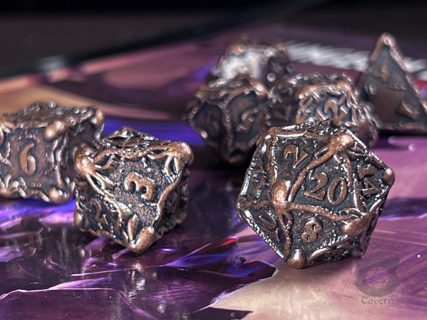 The Crooked Tavern Metal Dice Sets Bronze Octopus RPG Dice Set | Heavy Metal Octopus Dice!