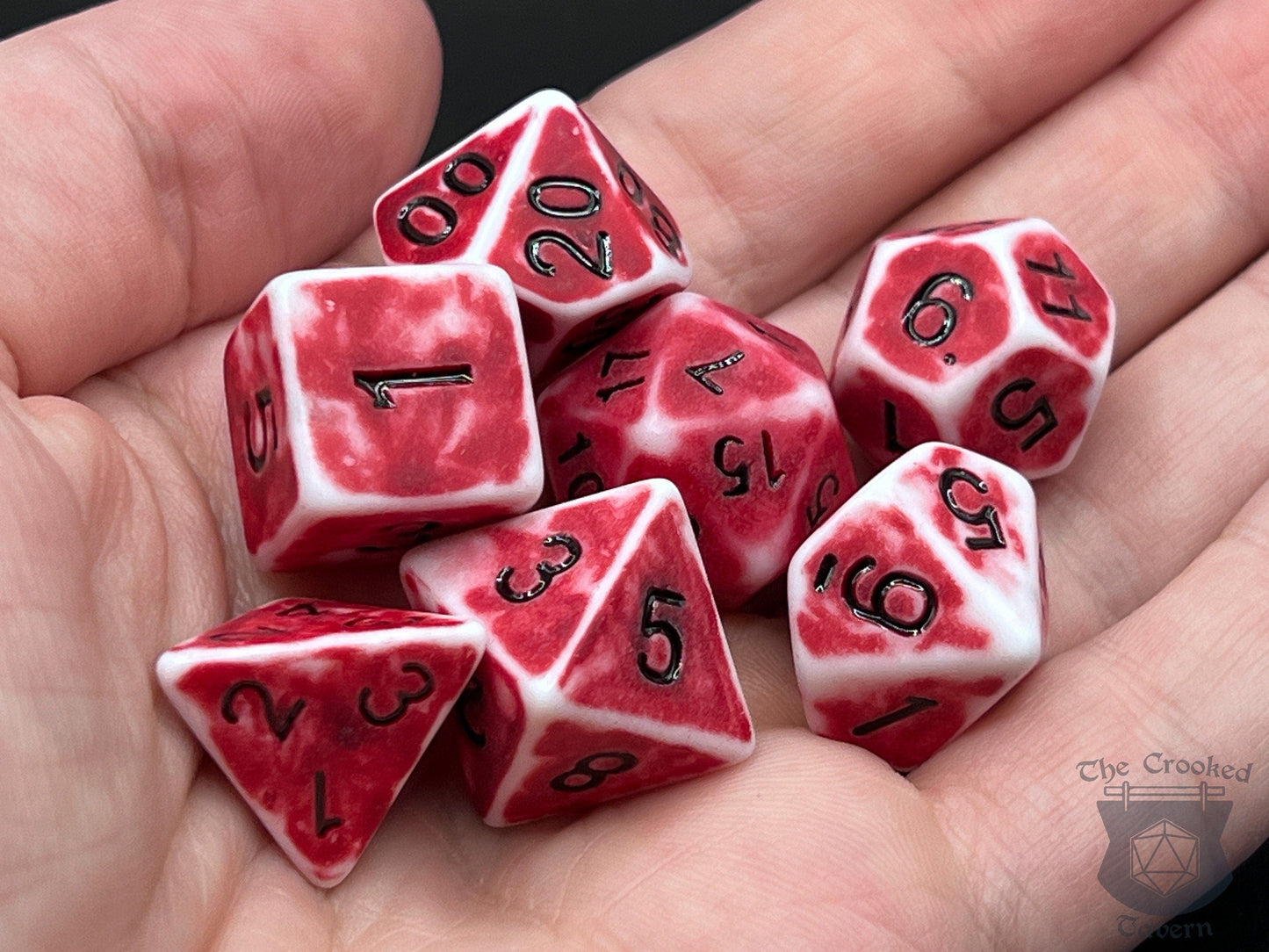 The Crooked Tavern Bloody Bones RPG Dice Set | Red Bloody Faux Bone with a Matte Finish!