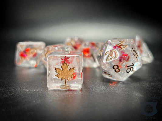 The Crooked Tavern Dice Sets Autumn Leaves RPG Dice Set | Cozy Falling Leaves Inside!