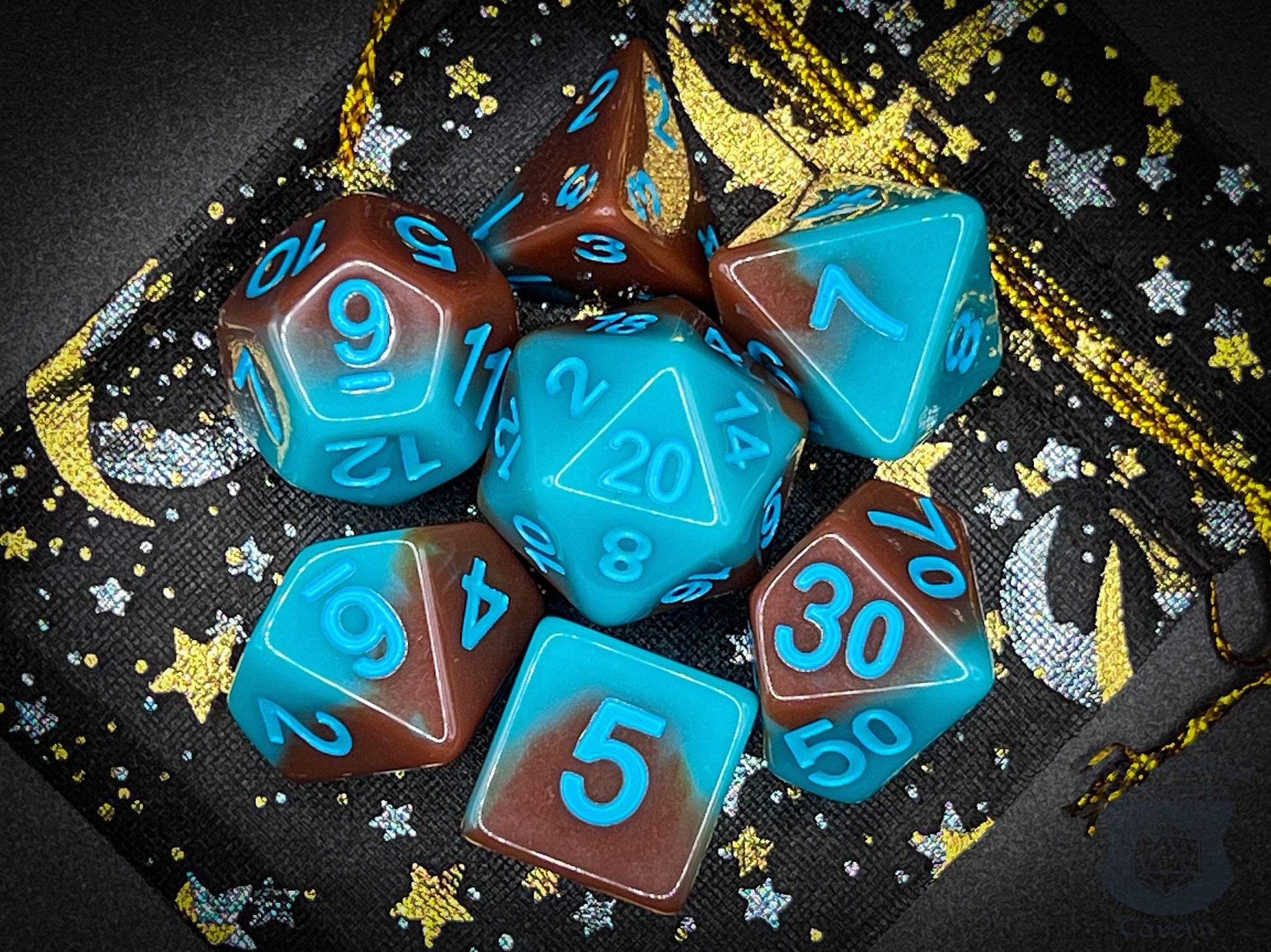 The Crooked Tavern Dice Sets Coastal Cliffs RPG Dice Set | Blue & Brown Polyhedral D20 RPG Dice