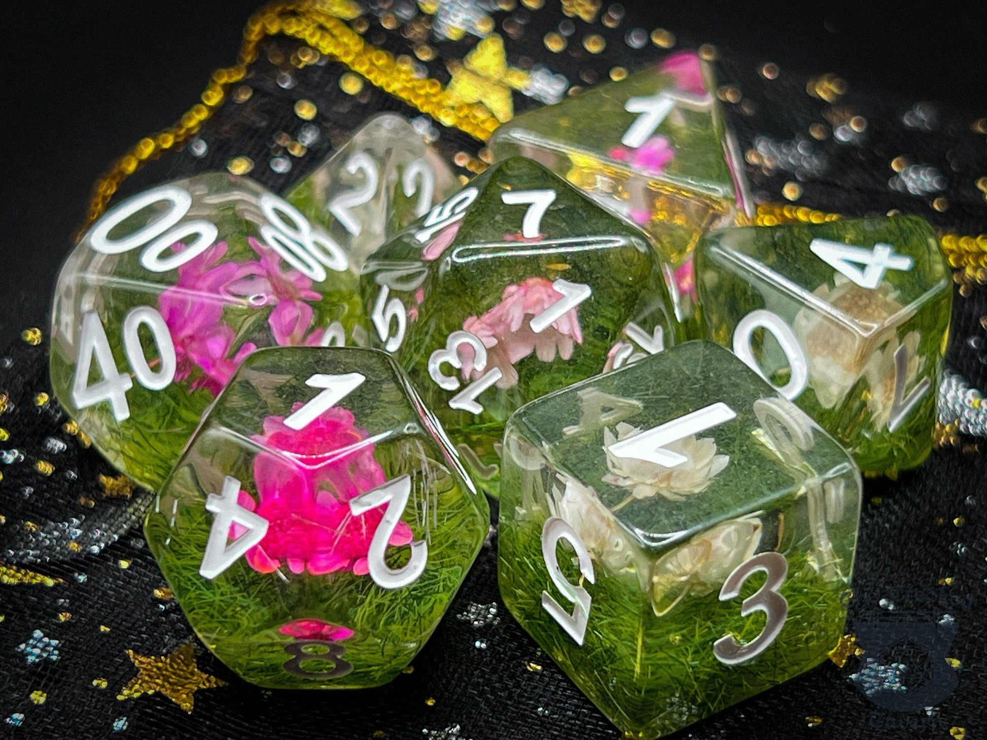 The Crooked Tavern Dice Sets Flower Field DnD Dice Set | Flowers Inside!