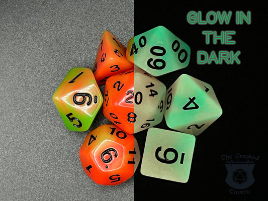 The Crooked Tavern Dice Sets Glow in the Dark RPG Dice Set | Red Green Polyhedral RPG Dice