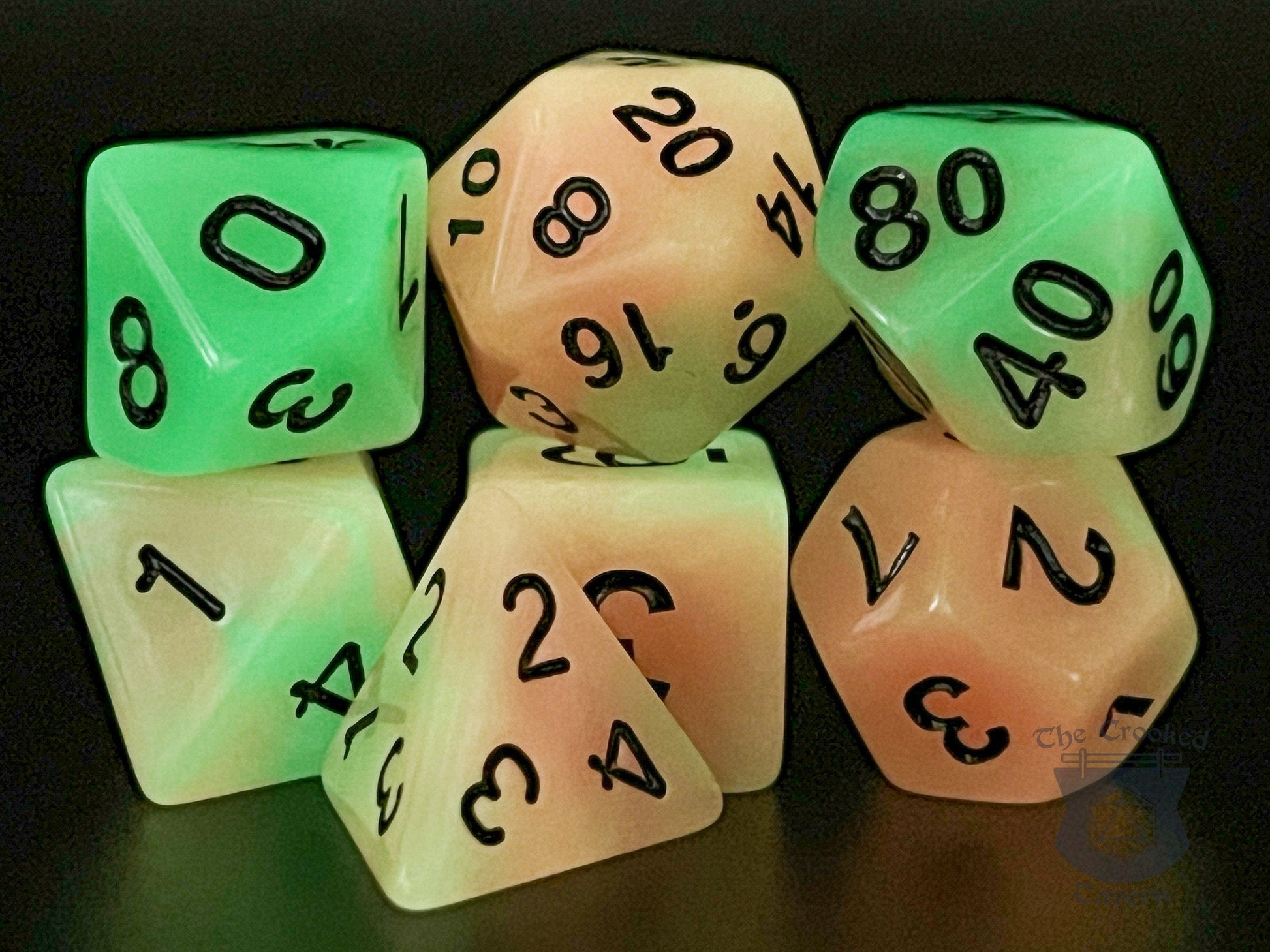 The Crooked Tavern Dice Sets Glow in the Dark RPG Dice Set | Red Green Polyhedral RPG Dice