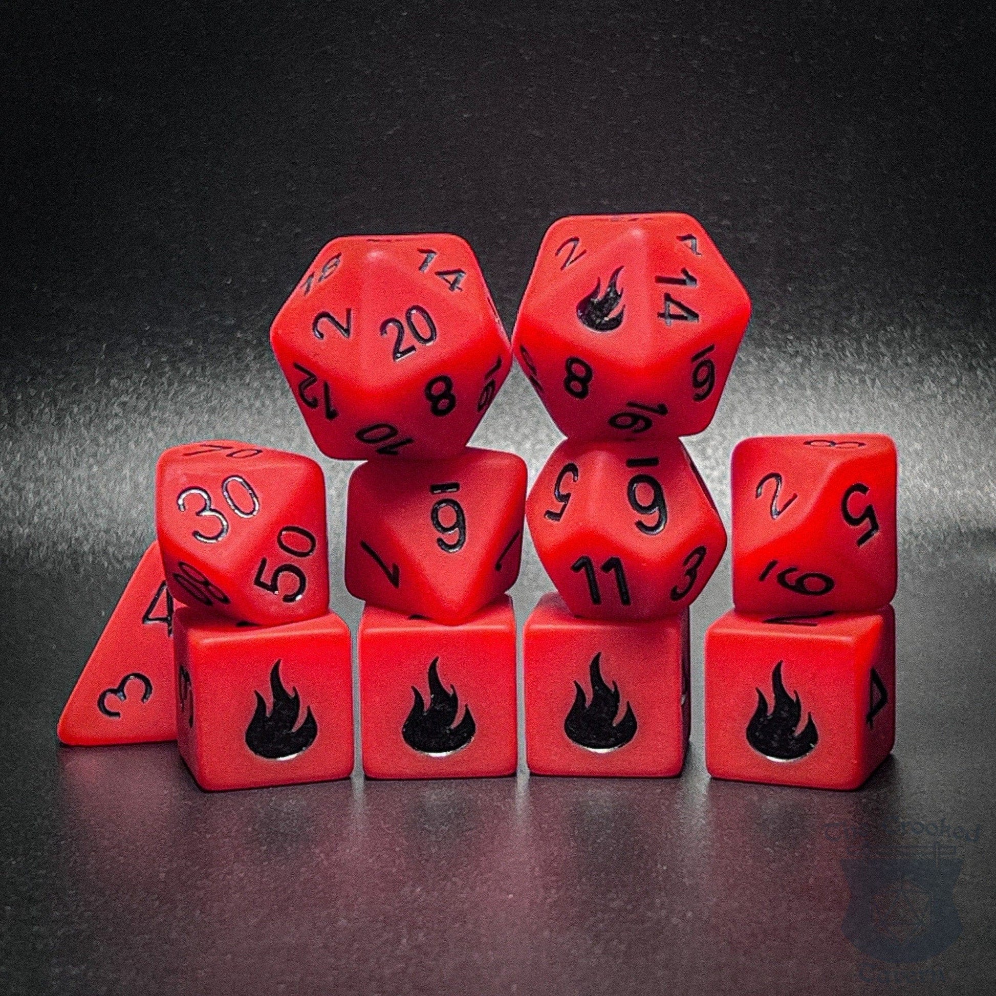 The Crooked Tavern Dice Sets Inferno 11 Piece RPG Dice Set | Exclusive Fire-Themed Dice | Matte Frosted Texture