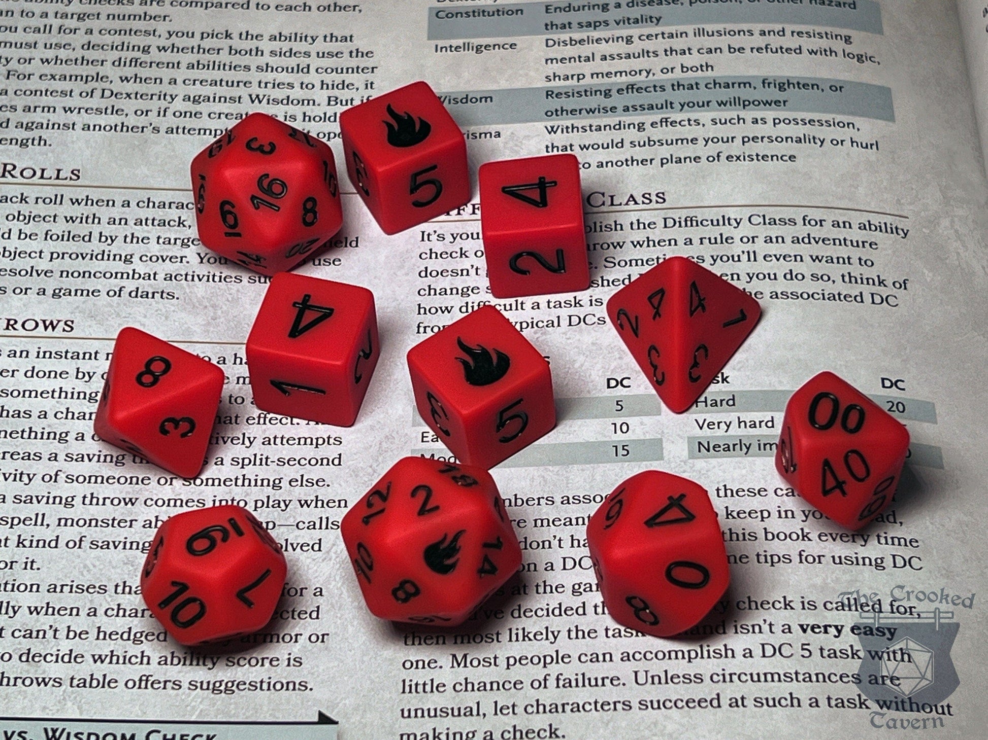 The Crooked Tavern Dice Sets Inferno 11 Piece RPG Dice Set | Exclusive Fire-Themed Dice | Matte Frosted Texture