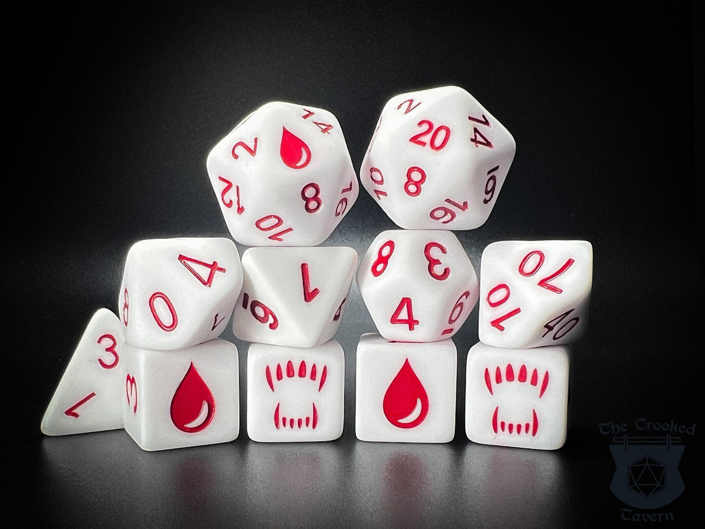 The Crooked Tavern Dice Sets Vampire 11 Piece RPG Dice Set | Exclusive Vampire-Themed Dungeons & Dragons Dice | Matte Frosted Texture