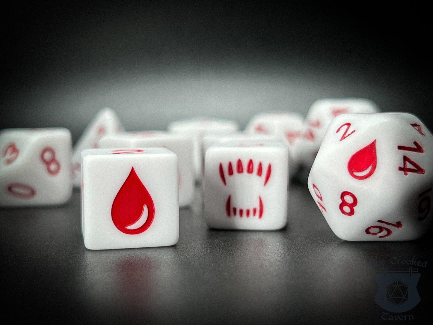 The Crooked Tavern Dice Sets Vampire 11 Piece RPG Dice Set | Exclusive Vampire-Themed Dungeons & Dragons Dice | Matte Frosted Texture