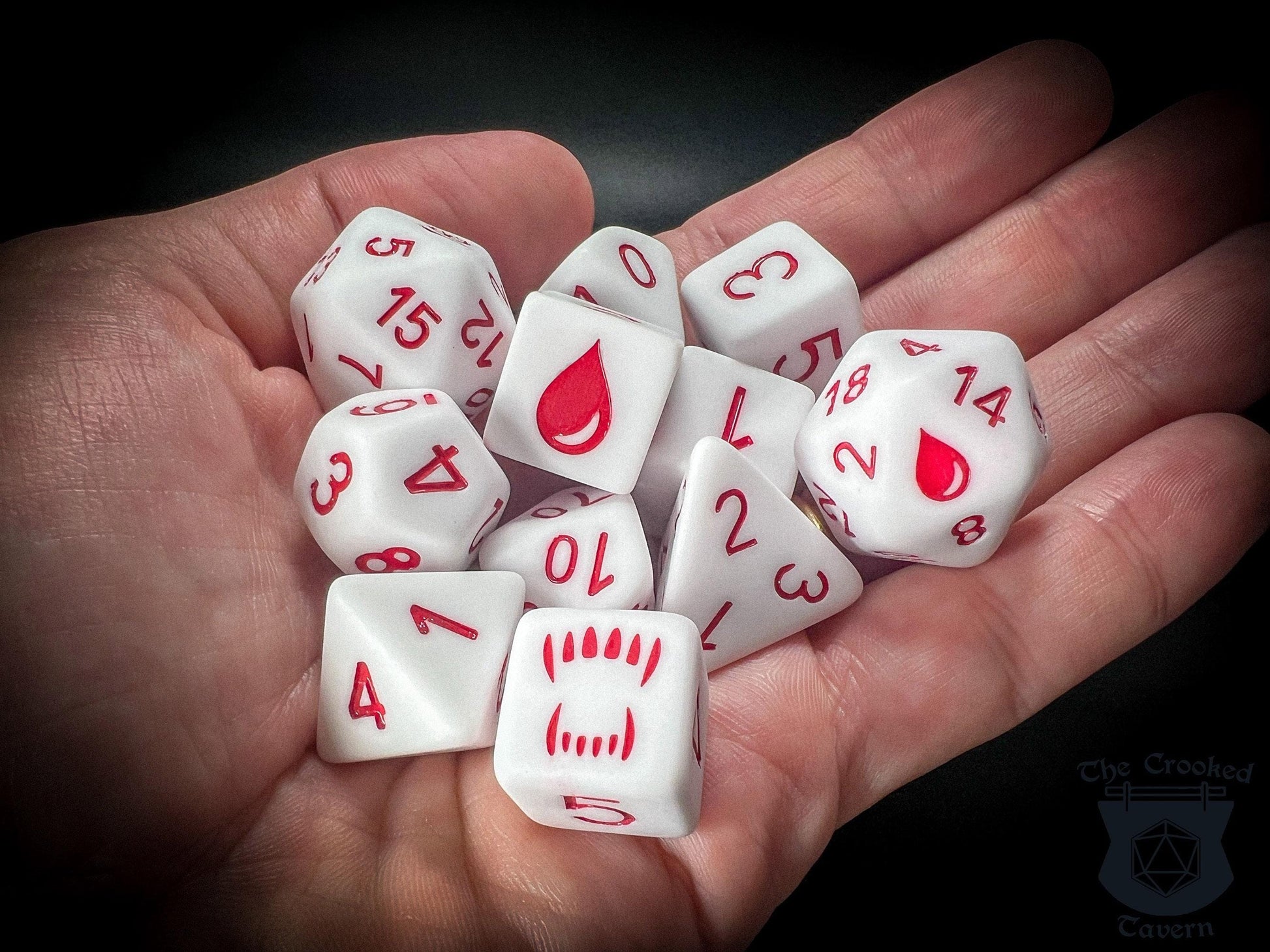 The Crooked Tavern Dice Sets Vampire 11 Piece RPG Dice Set | Exclusive Vampire-Themed Dungeons & Dragons Dice | Matte Frosted Texture