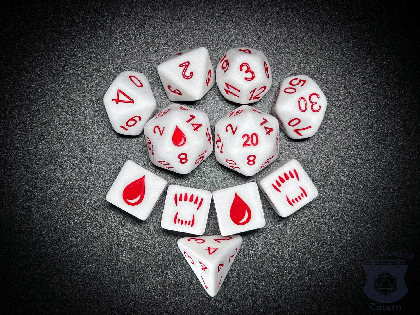 The Crooked Tavern Dice Sets Vampire 11 Piece RPG Dice Set | Exclusive Vampire-Themed Dungeons & Dragons Dice | Matte Frosted Texture