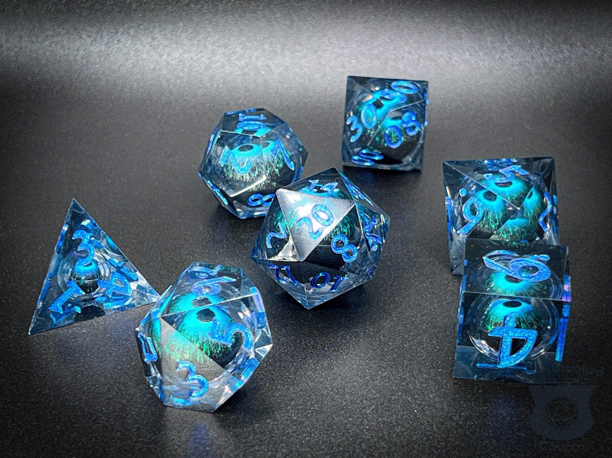 The Crooked Tavern Floating Eye Liquid Core RPG Dice Set | Blue/Blue