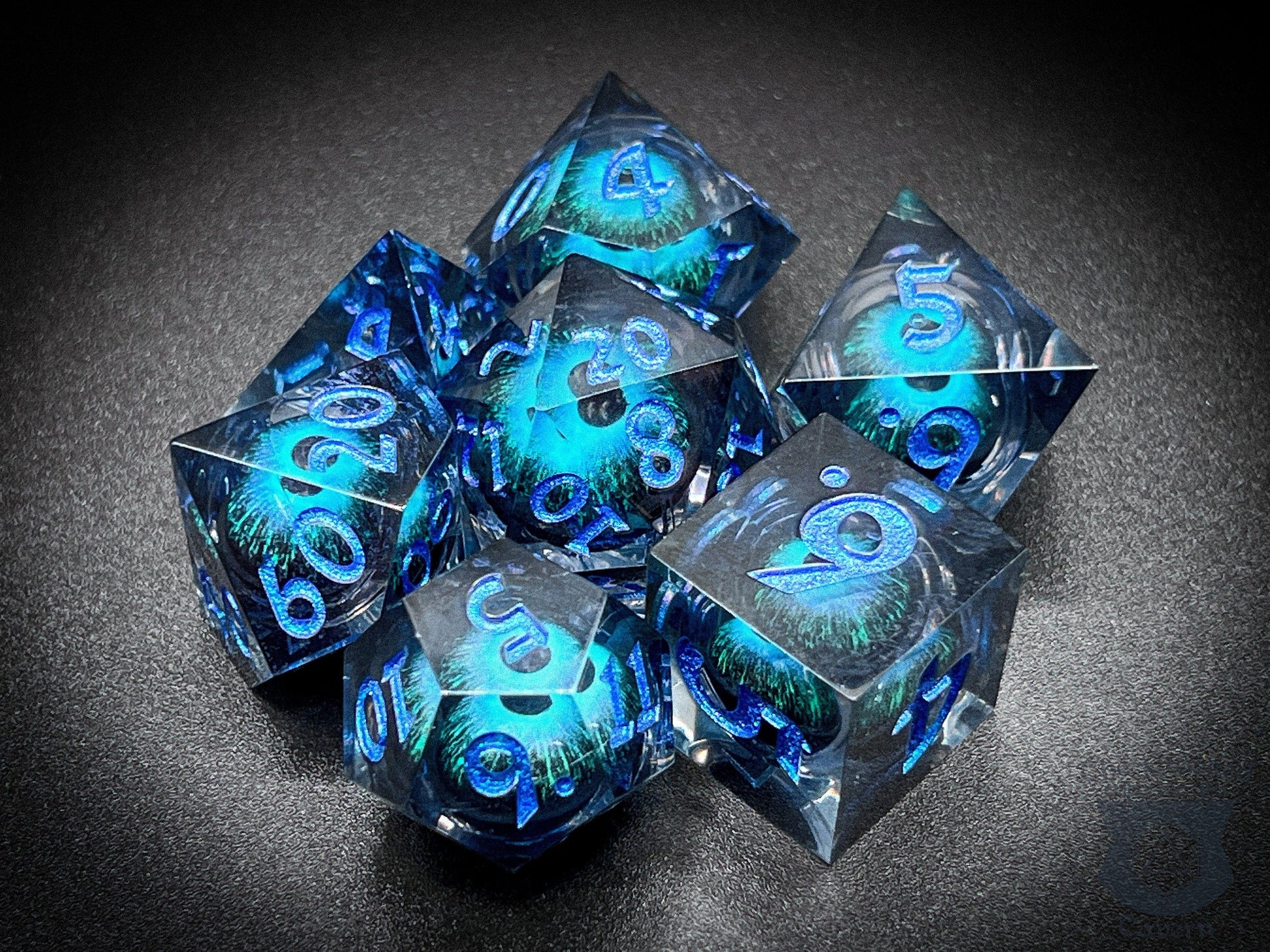 The Crooked Tavern Floating Eye Liquid Core RPG Dice Set | Blue/Blue