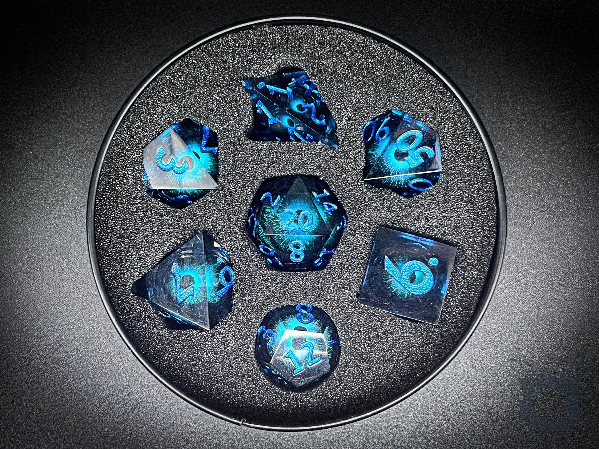 The Crooked Tavern Floating Eye Liquid Core RPG Dice Set | Blue/Blue